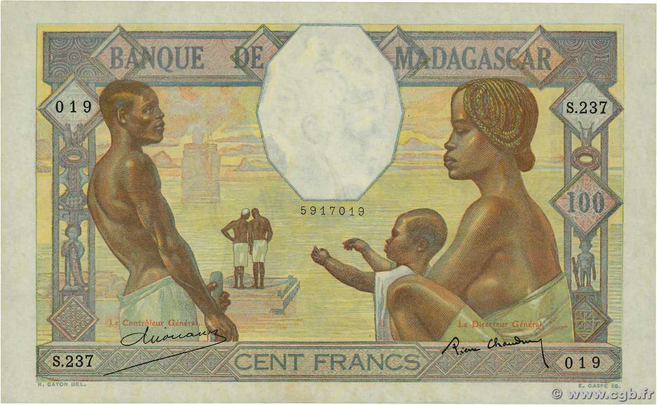 100 Francs MADAGASCAR  1937 P.040 XF-