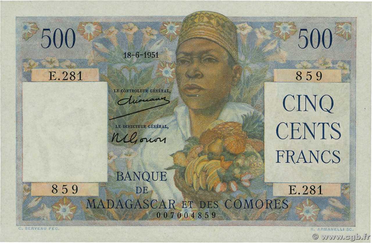 500 Francs MADAGASCAR  1951 P.047a UNC-
