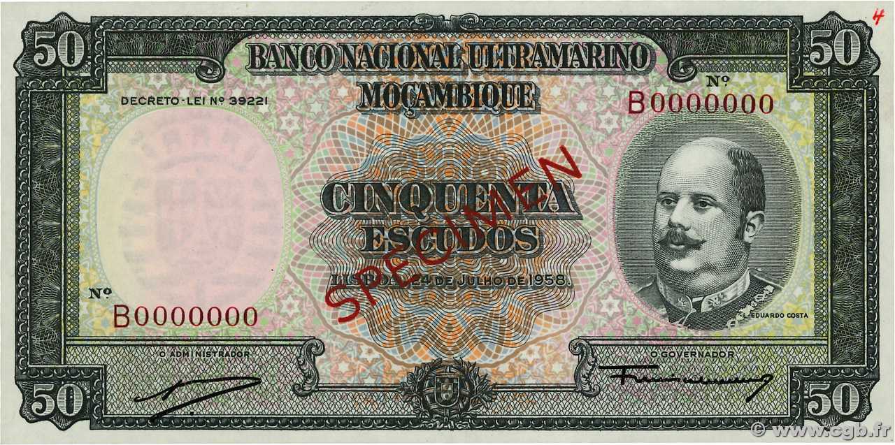 50 Escudos Spécimen MOZAMBIQUE  1958 P.106s pr.SPL