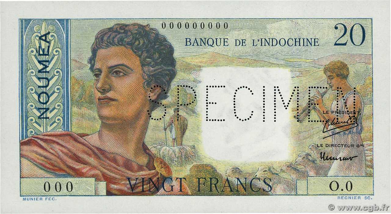 20 Francs Spécimen NOUVELLE CALÉDONIE  1958 P.50as FDC