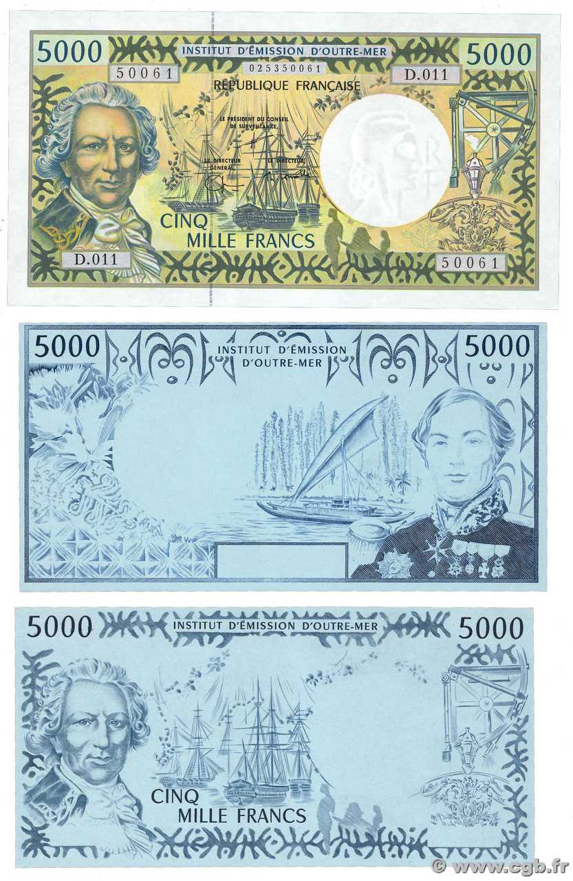 5000 Francs Lot POLYNÉSIE, TERRITOIRES D OUTRE MER  1996 P.03g et P.03E pr.NEUF