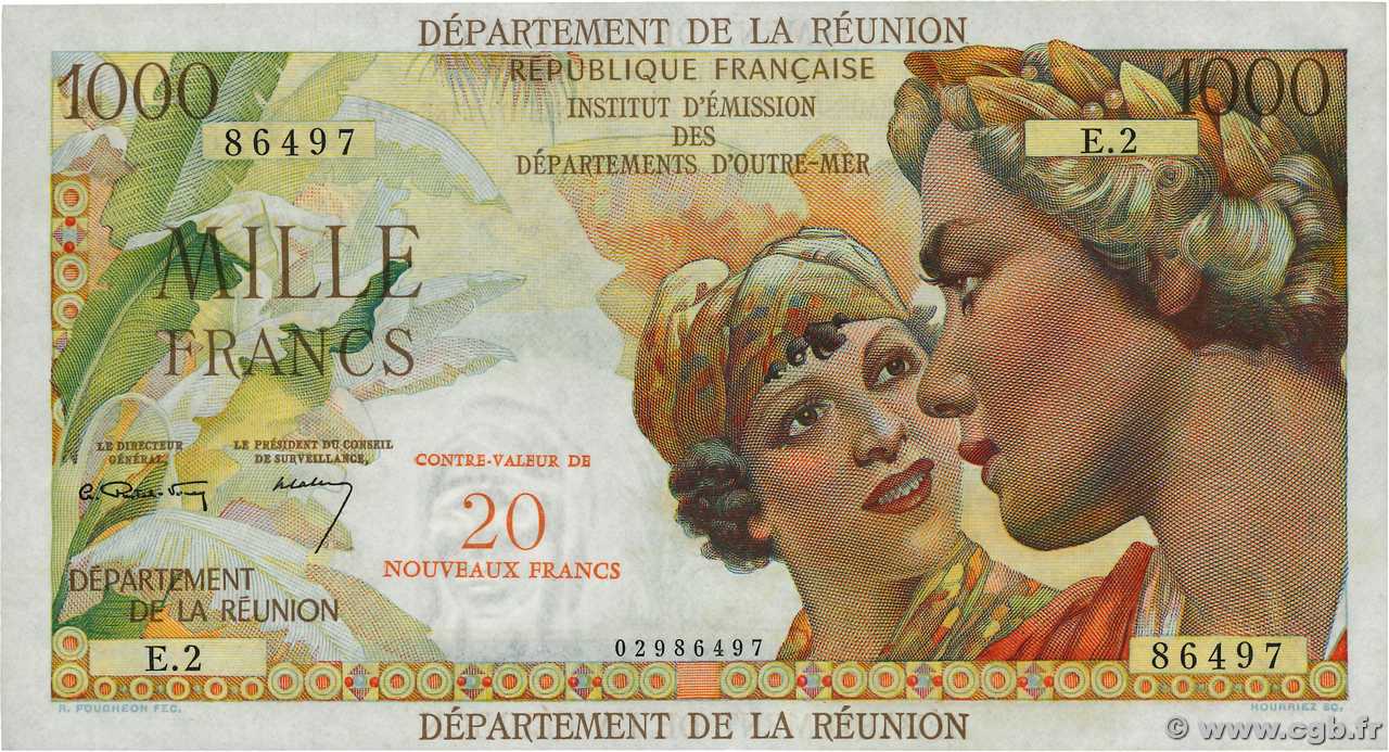 20 NF sur 1000 Francs Union Française ISLA DE LA REUNIóN  1967 P.55a SC+