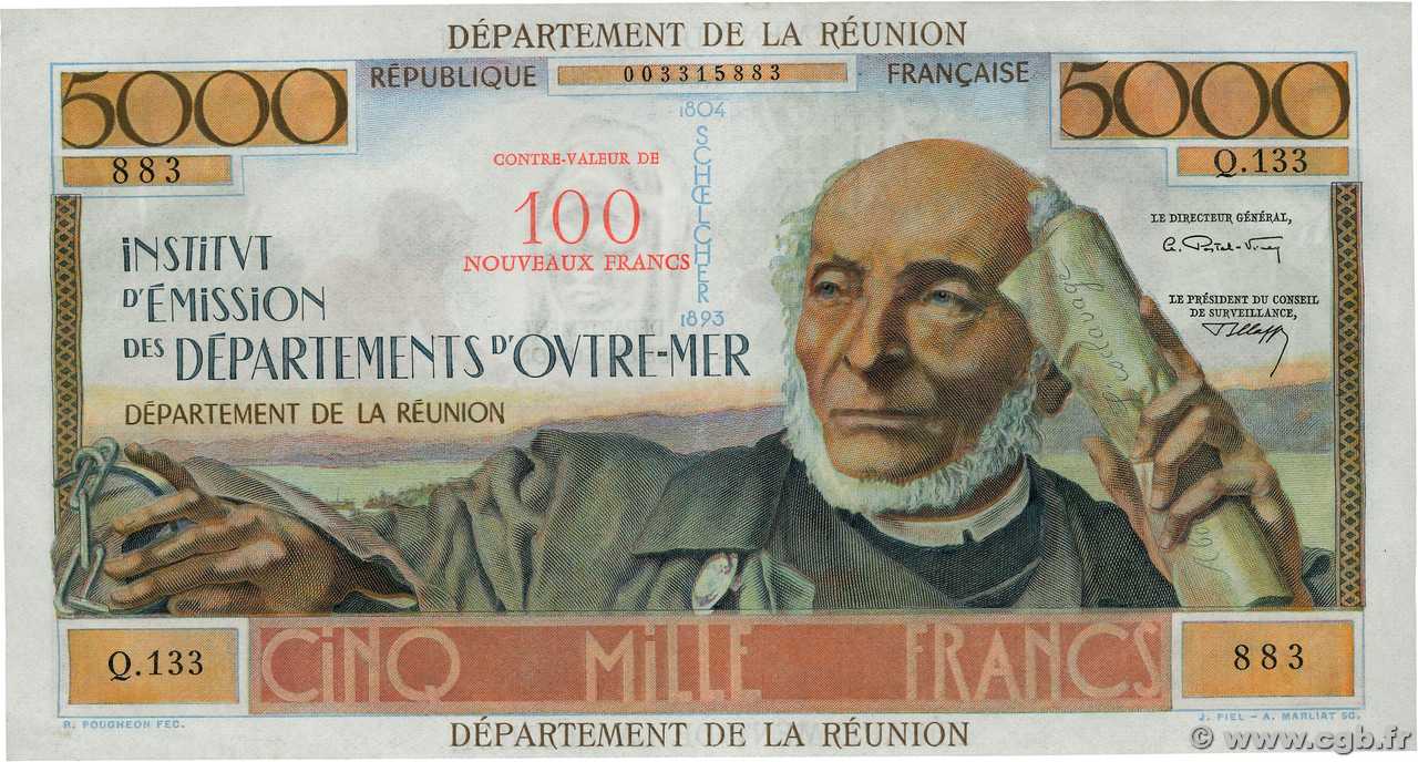 100 NF sur 5000 Francs SCHOELCHER ÎLE DE LA RÉUNION  1971 P.56b SUP+