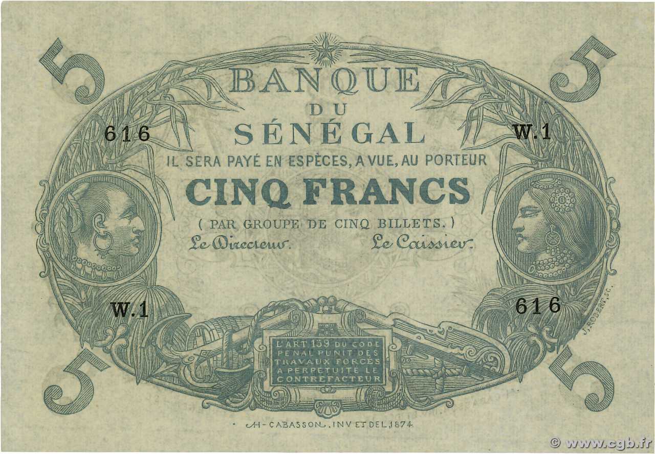 5 Francs Cabasson SENEGAL  1874 P.A1 fST+