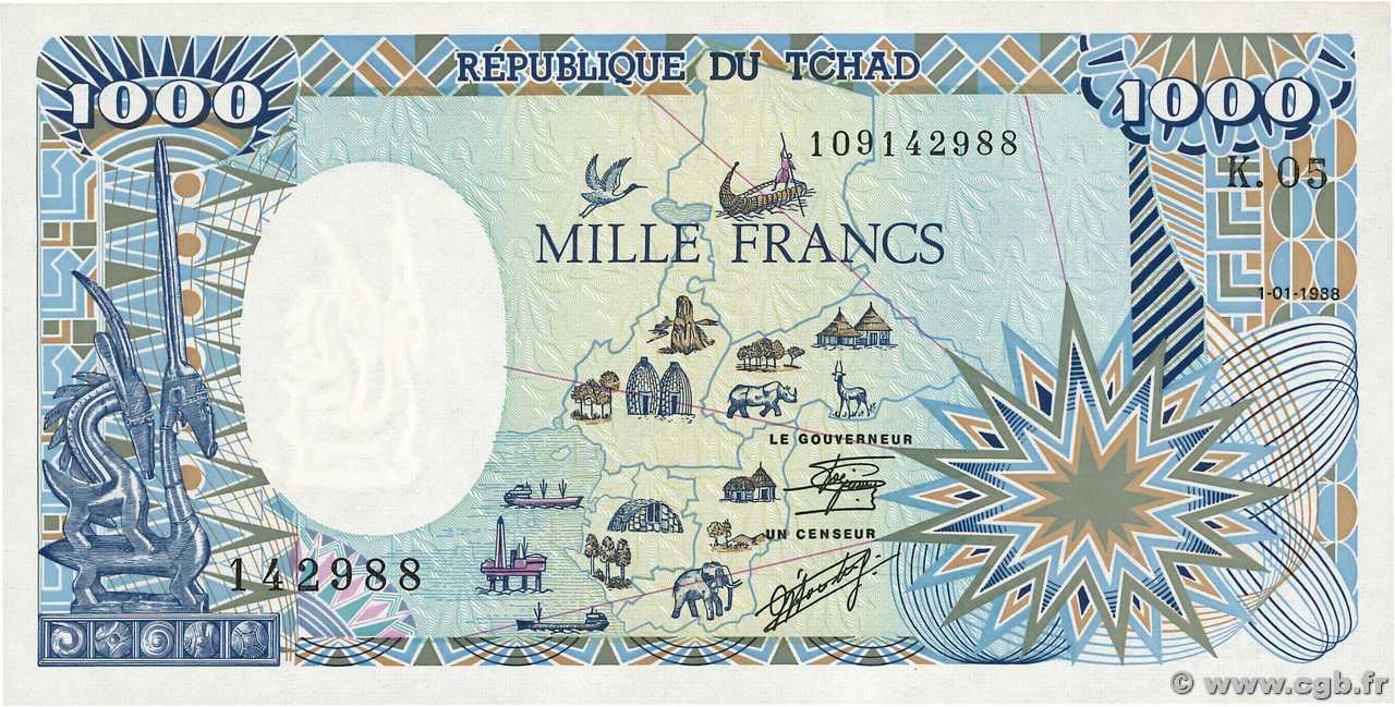 1000 Francs TSCHAD  1988 P.10Aa fST+
