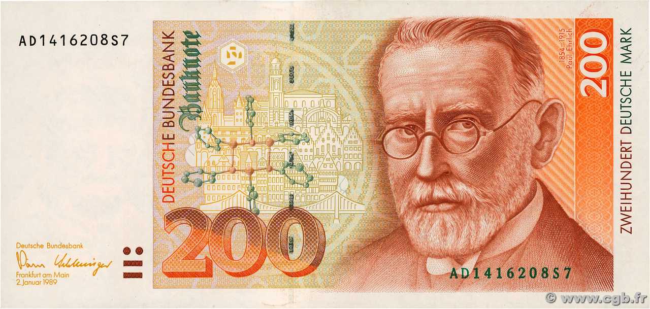 200 Deutsche Mark GERMAN FEDERAL REPUBLIC  1989 P.42 XF+