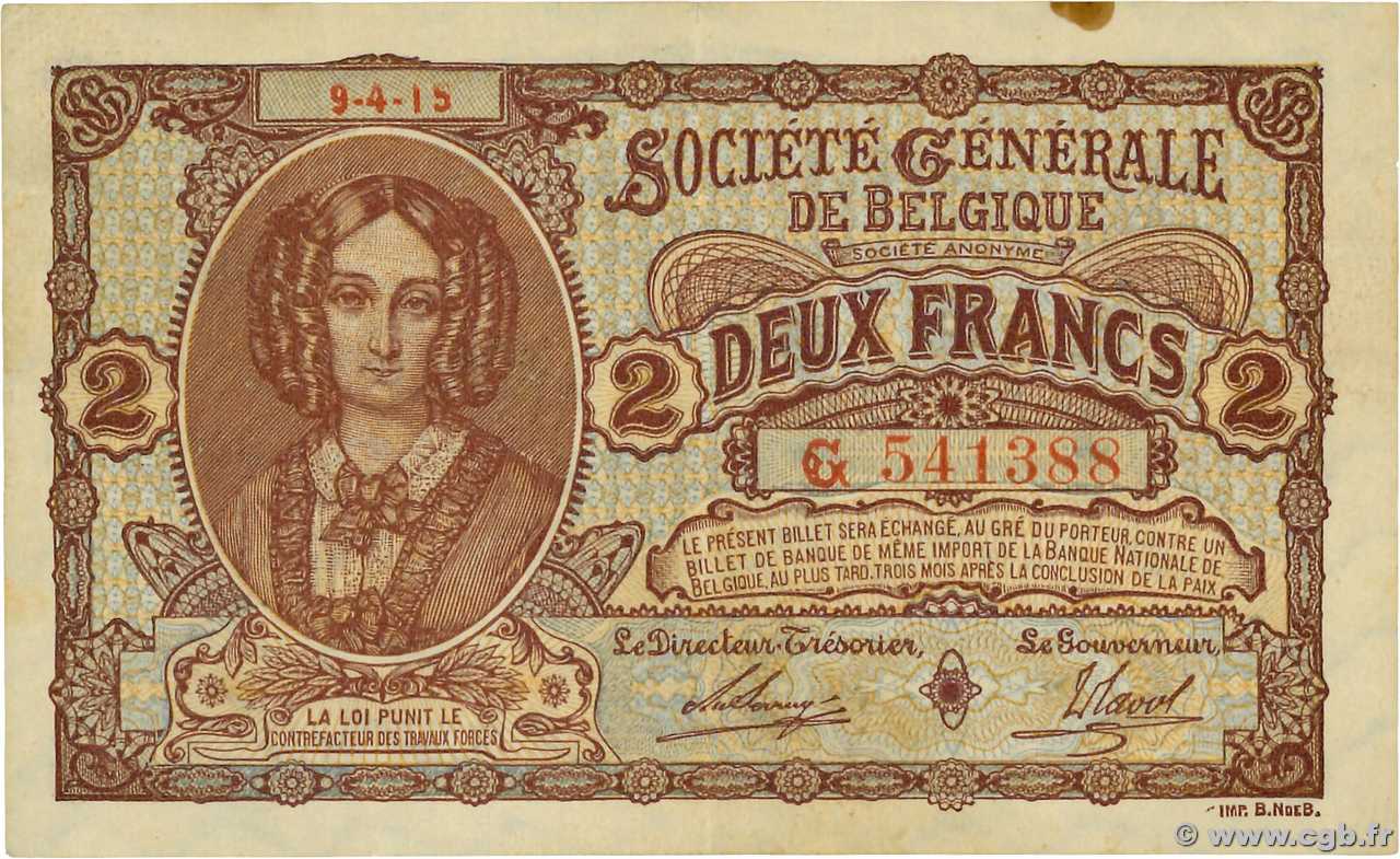2 Francs  BELGIQUE  1915 P.087 TTB