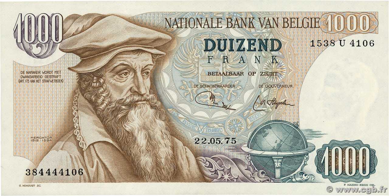 1000 Francs BELGIUM  1975 P.136b XF+