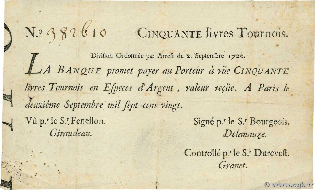 50 Livres Tournois typographié FRANCE  1720 Dor.24 pr.TTB