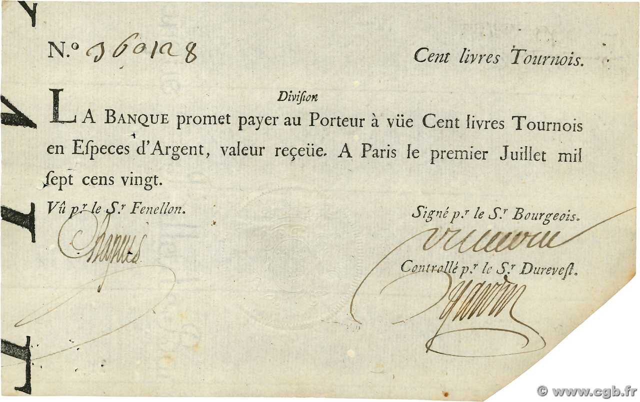 100 Livres Tournois typographié FRANCIA  1720 Dor.27 q.SPL