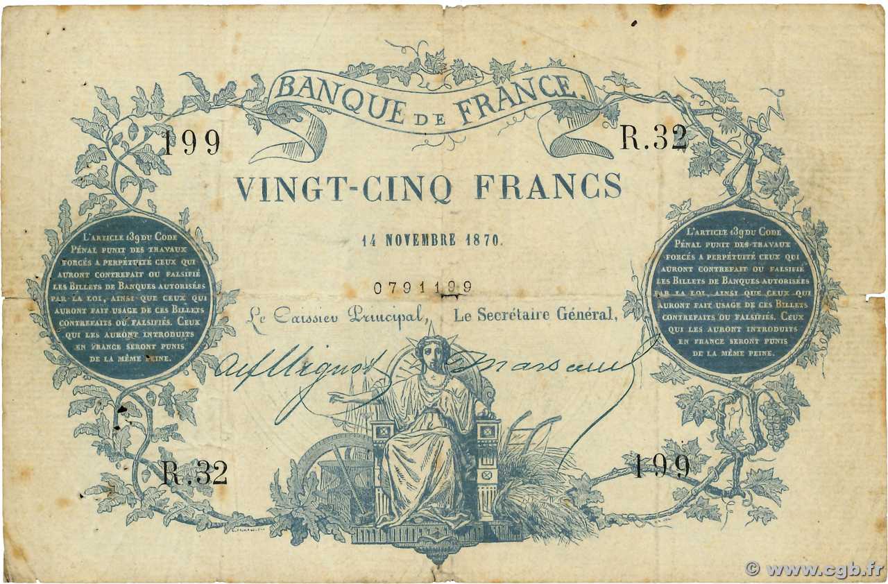25 Francs type 1870 - Paris FRANCE  1870 F.A43.01 F