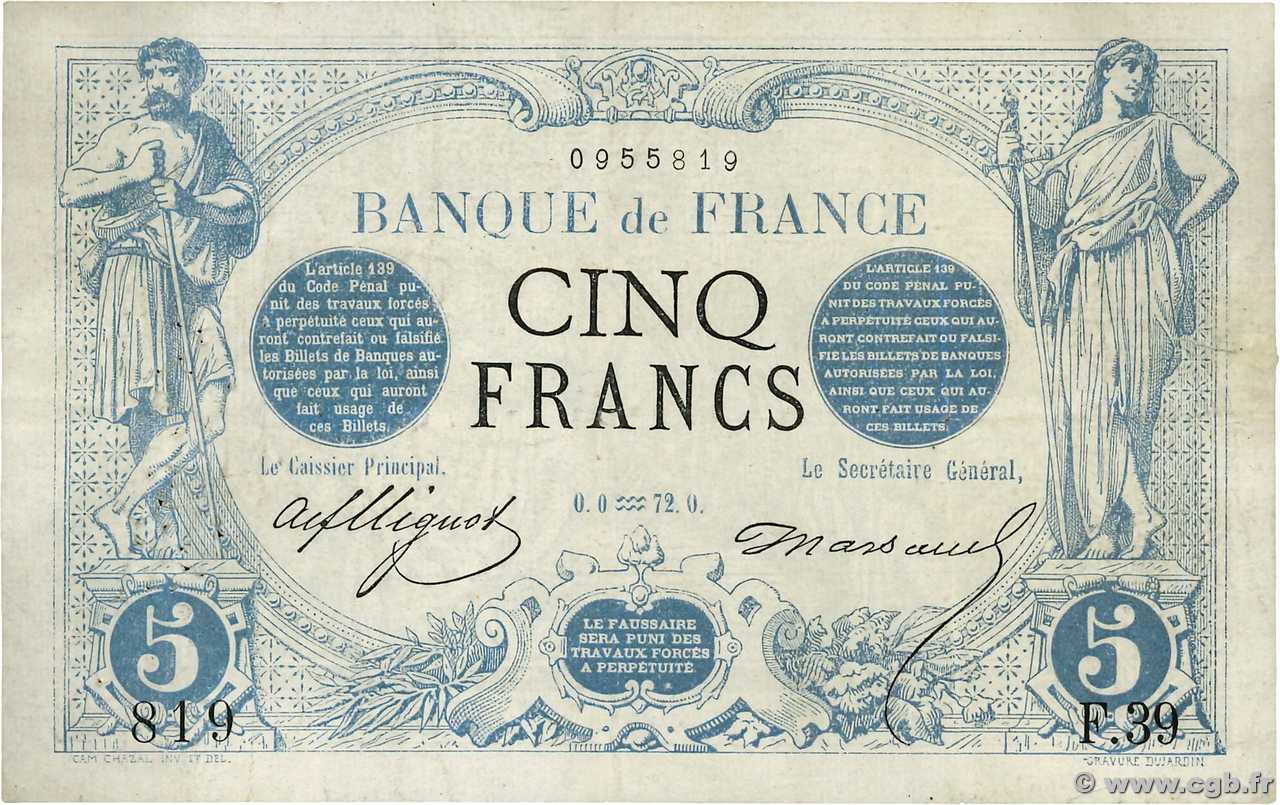 5 Francs NOIR FRANCIA  1872 F.01.02 BC