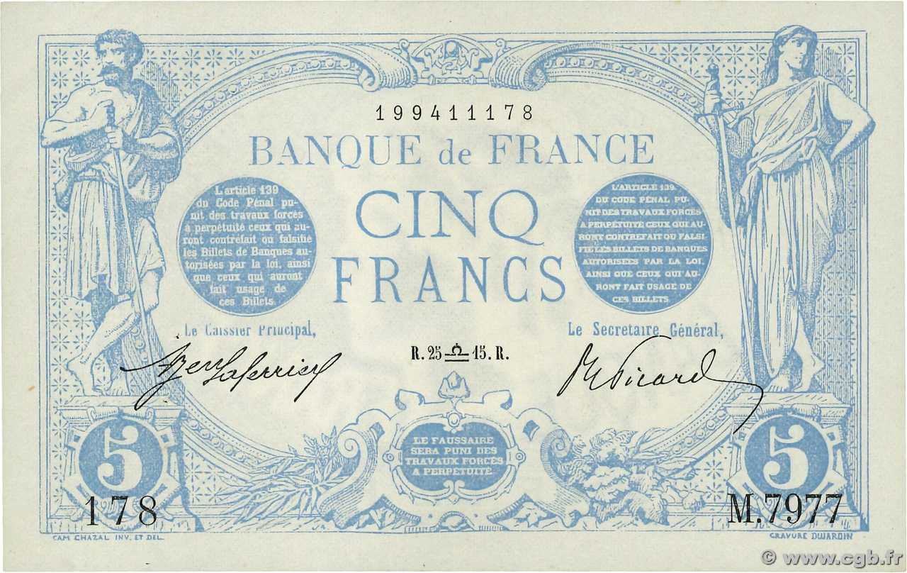 5 Francs BLEU FRANCE  1915 F.02.31 SUP