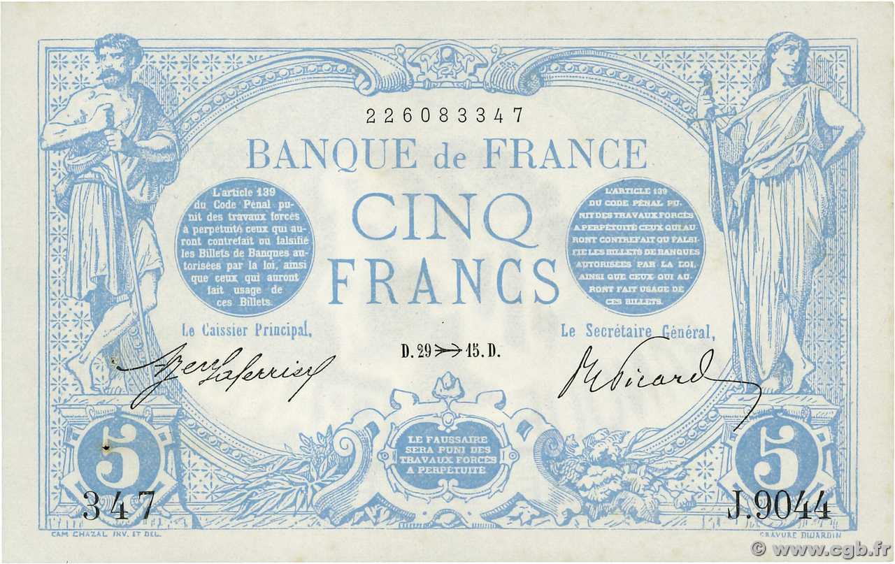 5 Francs BLEU FRANCIA  1915 F.02.33 EBC