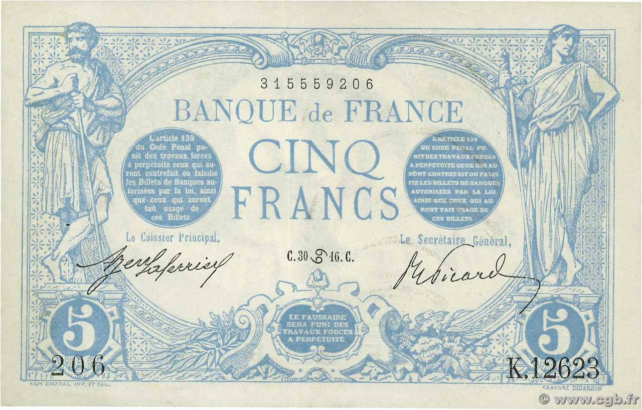 5 Francs BLEU FRANKREICH  1916 F.02.40 VZ