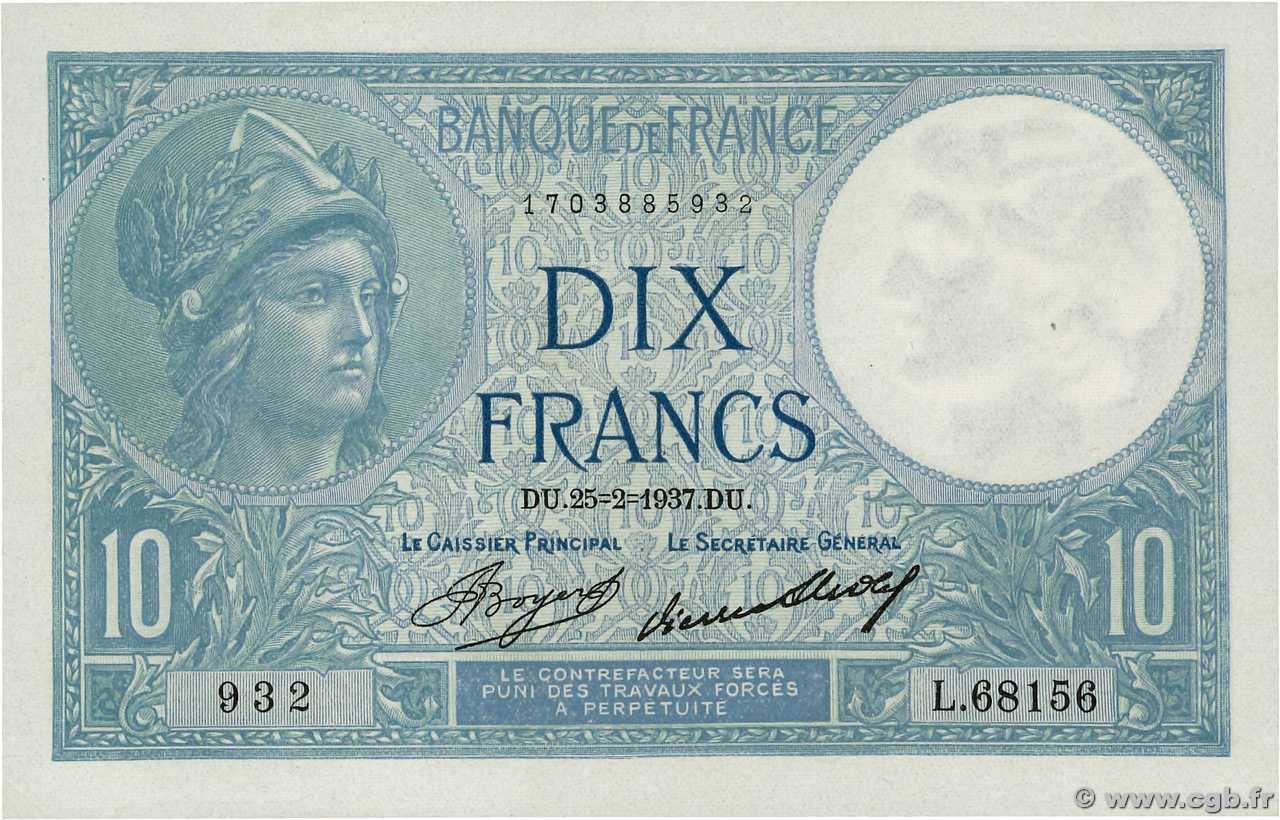 10 Francs MINERVE FRANCIA  1937 F.06.18 SPL