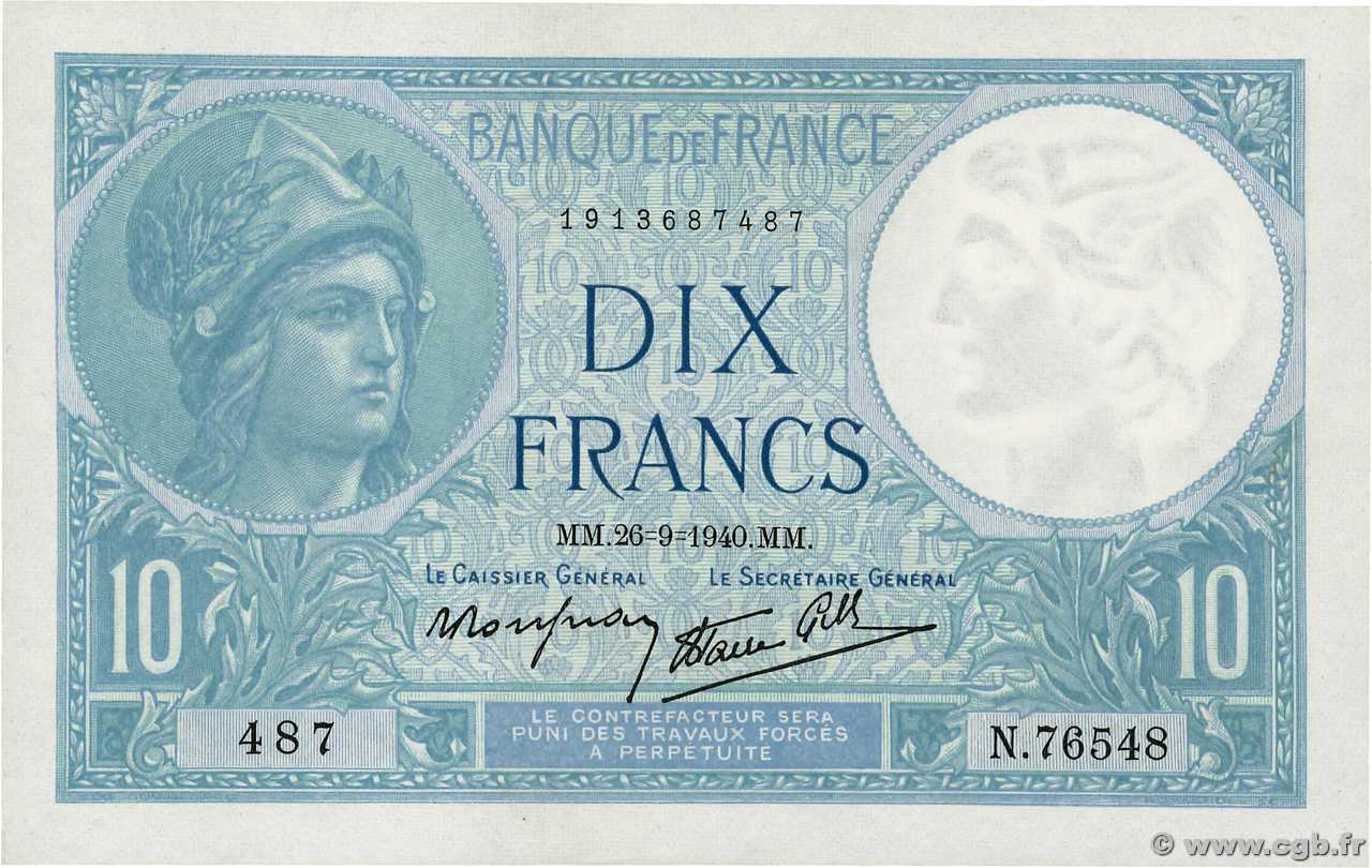 10 Francs MINERVE modifié FRANCIA  1940 F.07.15 SC+