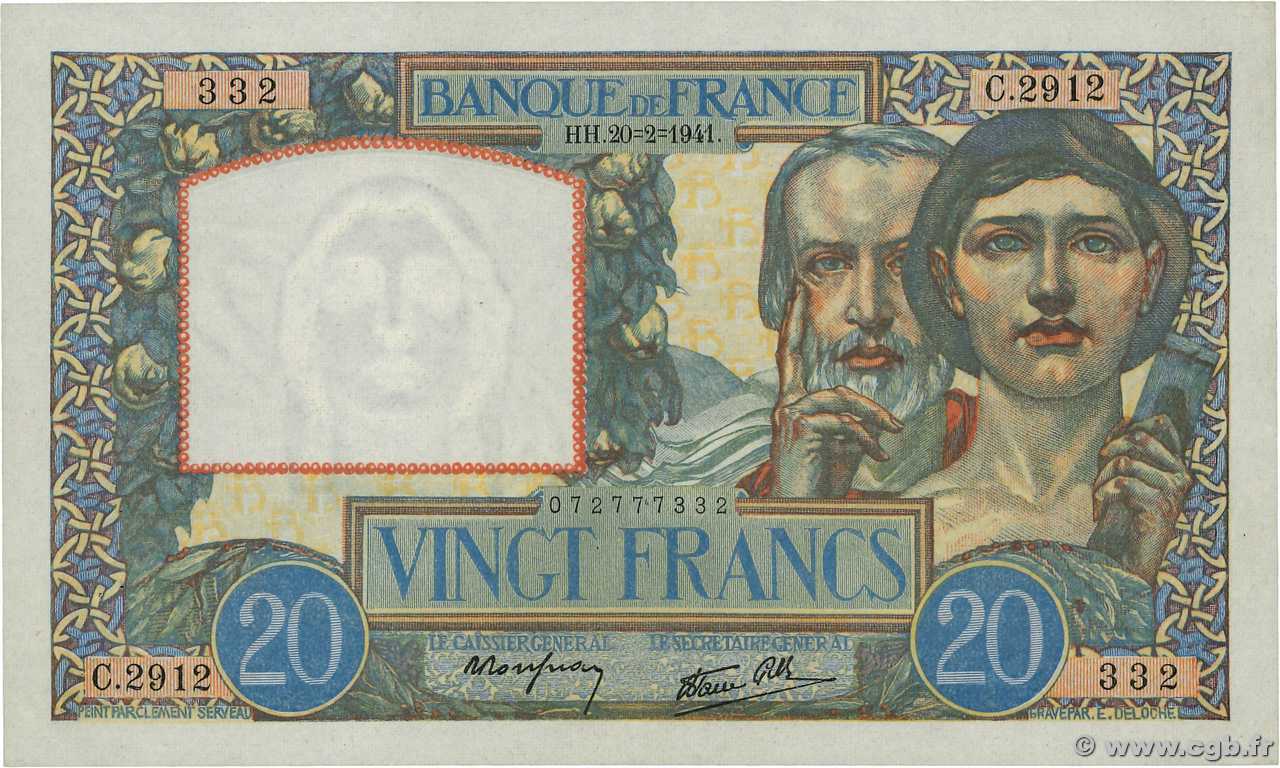 20 Francs TRAVAIL ET SCIENCE FRANCE  1941 F.12.12 SUP