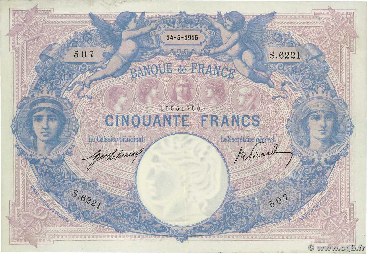 50 Francs BLEU ET ROSE FRANCE  1915 F.14.28 pr.TTB