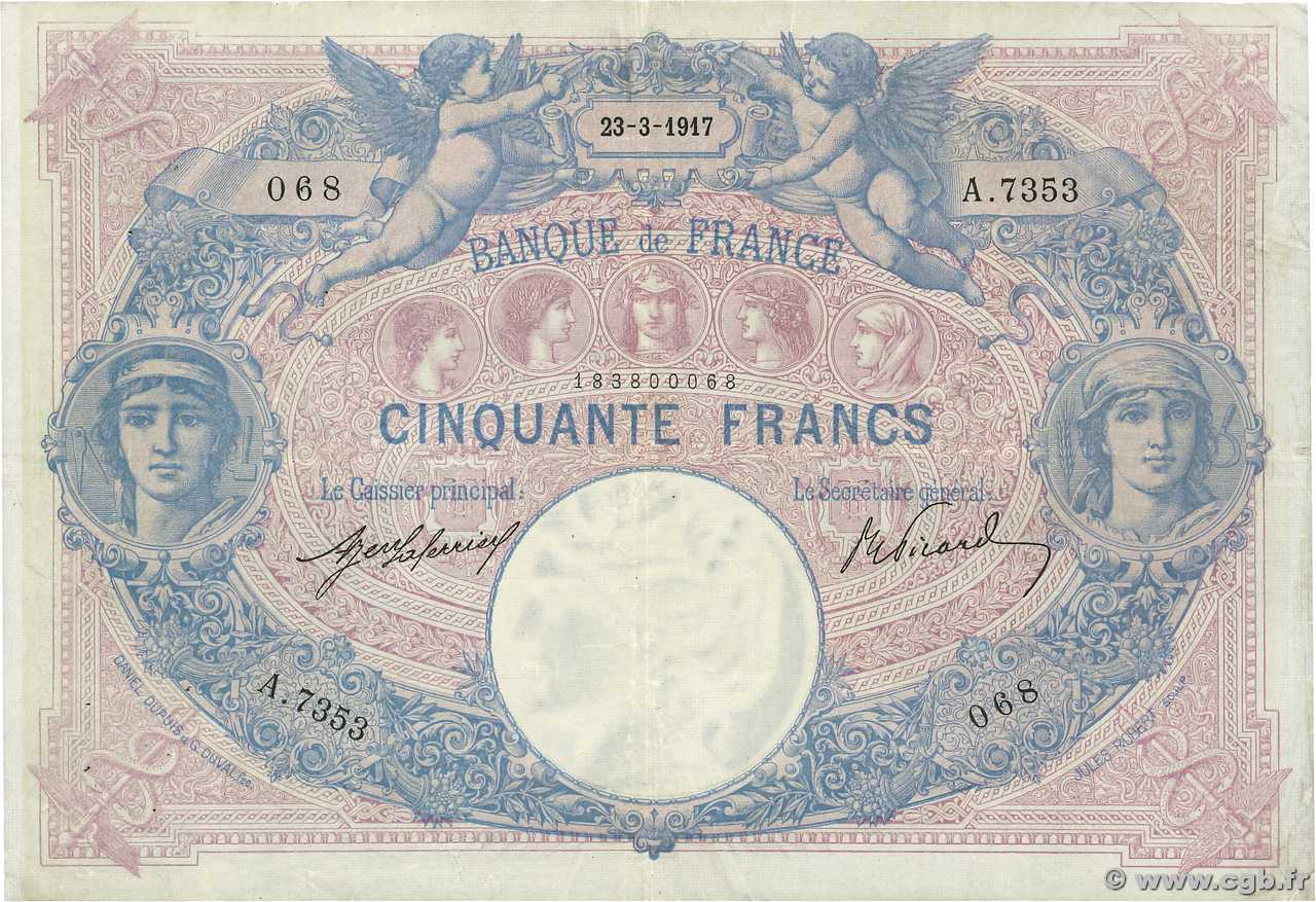 50 Francs BLEU ET ROSE FRANKREICH  1917 F.14.30 fSS
