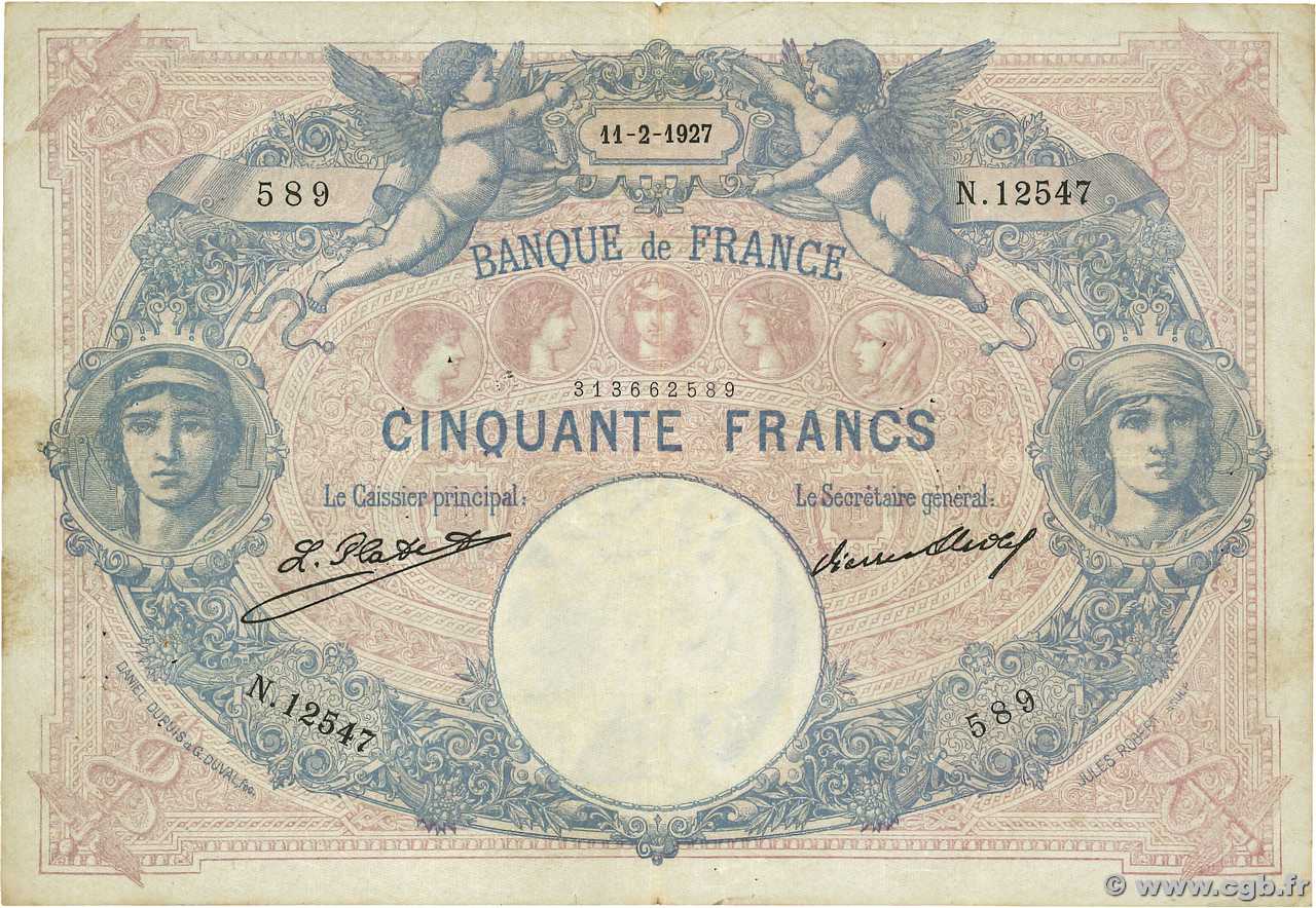 50 Francs BLEU ET ROSE FRANCE  1927 F.14.40 B+