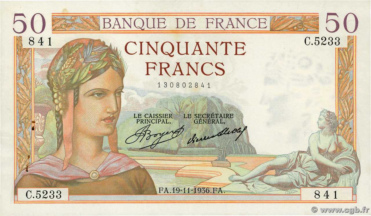50 Francs CÉRÈS FRANCIA  1936 F.17.31 SPL