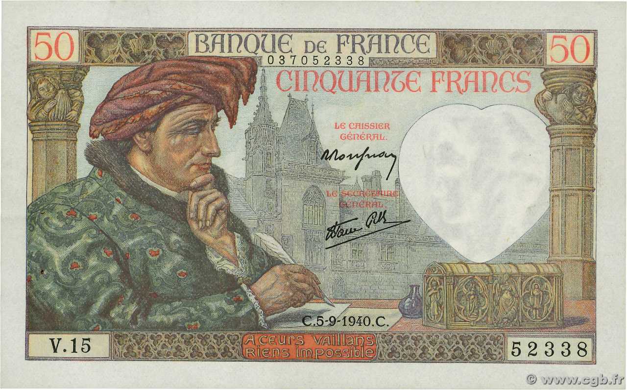 50 Francs JACQUES CŒUR FRANCE  1940 F.19.02 pr.SPL
