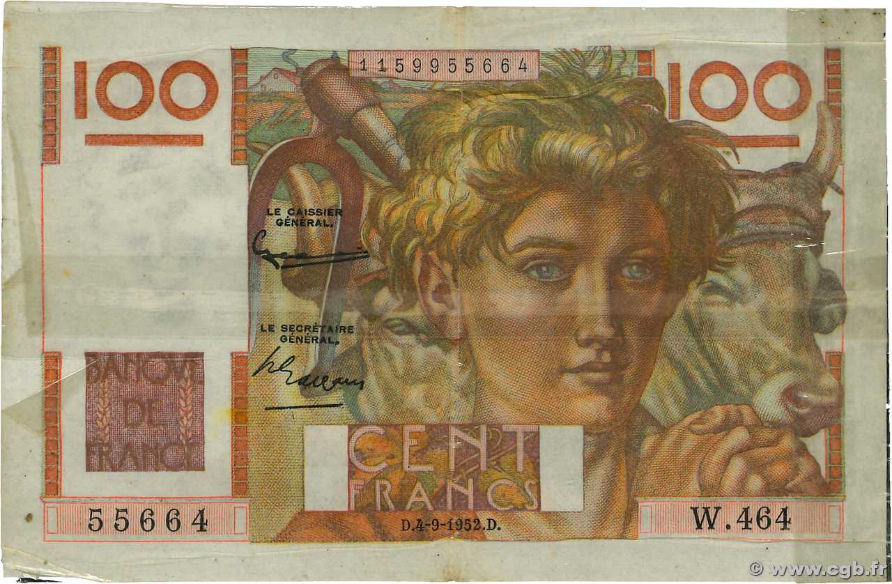 100 Francs JEUNE PAYSAN Publicitaire FRANCIA  1953 F.28.39 MBC