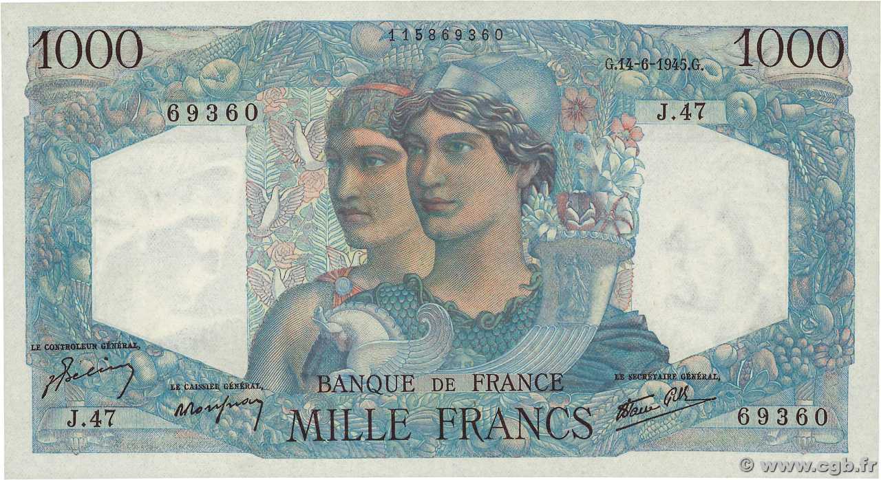 1000 Francs MINERVE ET HERCULE FRANCE  1945 F.41.04 AU