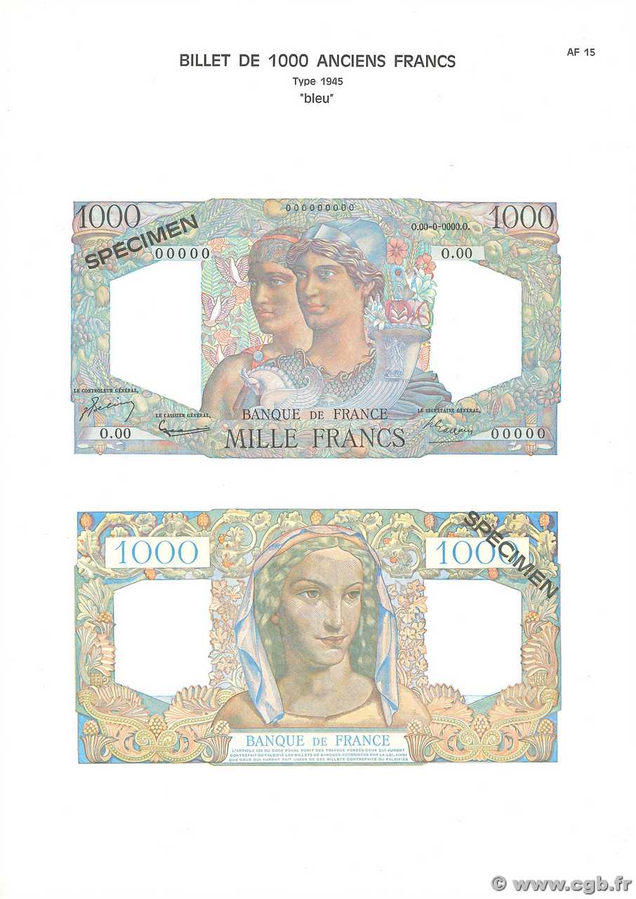 1000 Francs MINERVE ET HERCULE Planche FRANCE  1975 F.41pl UNC
