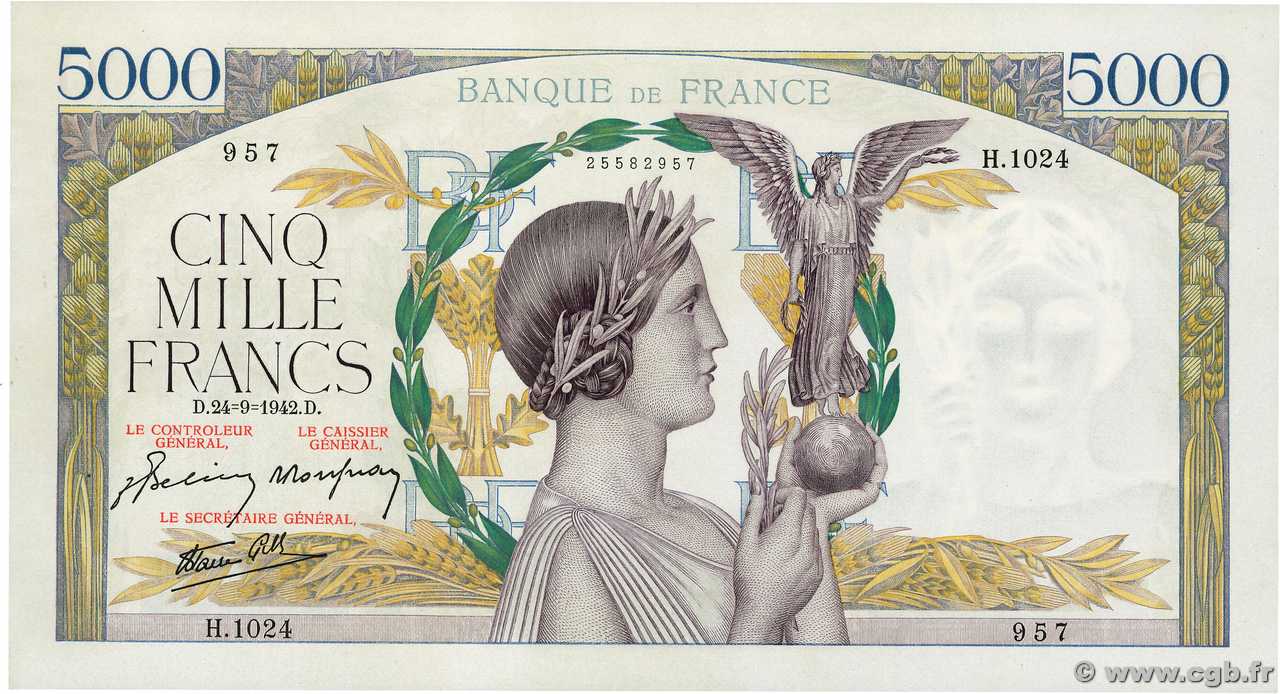 5000 Francs VICTOIRE Impression à plat FRANCE  1942 F.46.41 SPL