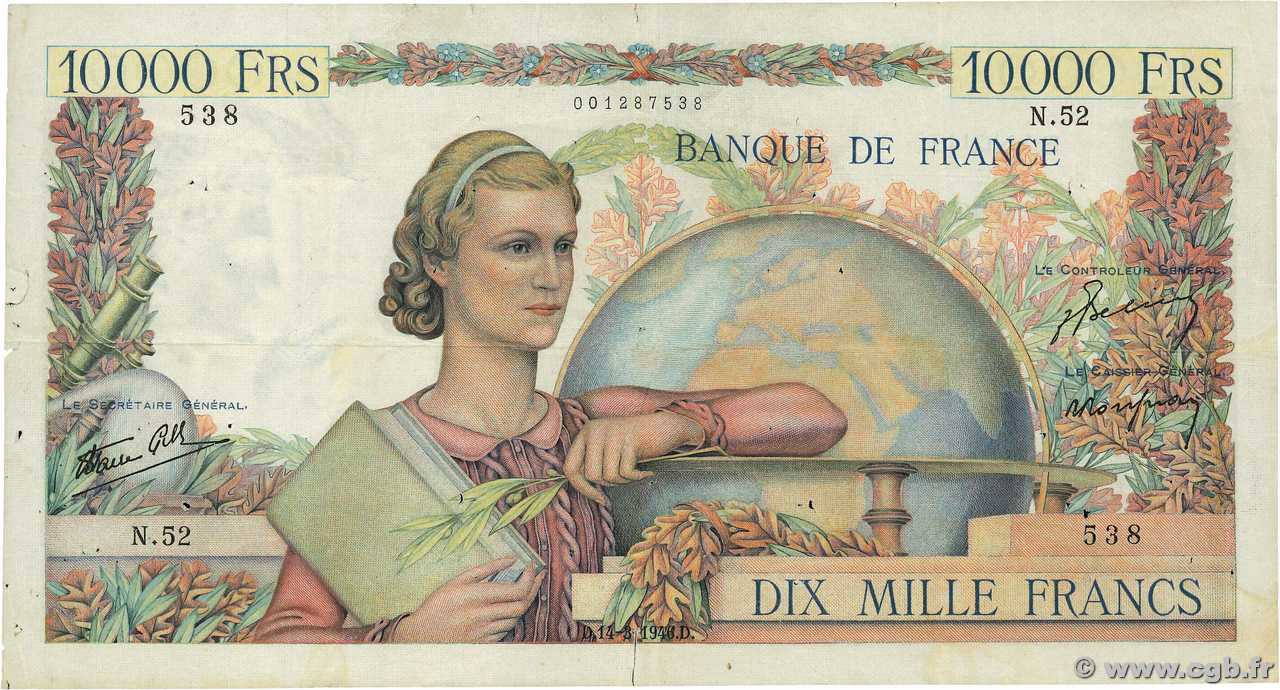 10000 Francs GÉNIE FRANÇAIS FRANCIA  1946 F.50.03 RC+