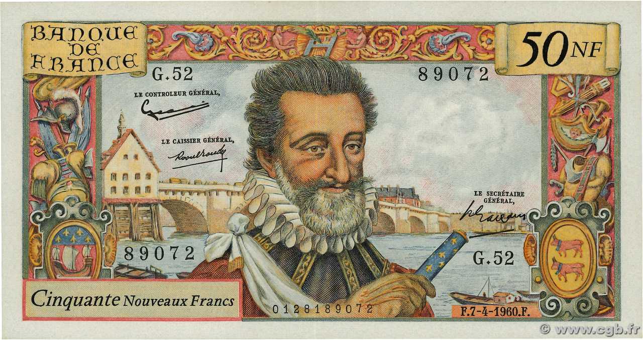 50 Nouveaux Francs HENRI IV FRANCIA  1960 F.58.05 SPL