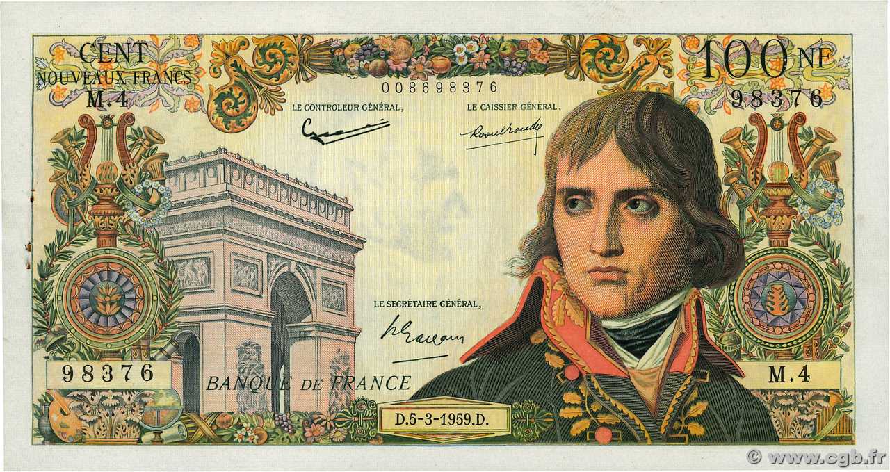 100 Nouveaux Francs BONAPARTE FRANKREICH  1959 F.59.01 VZ