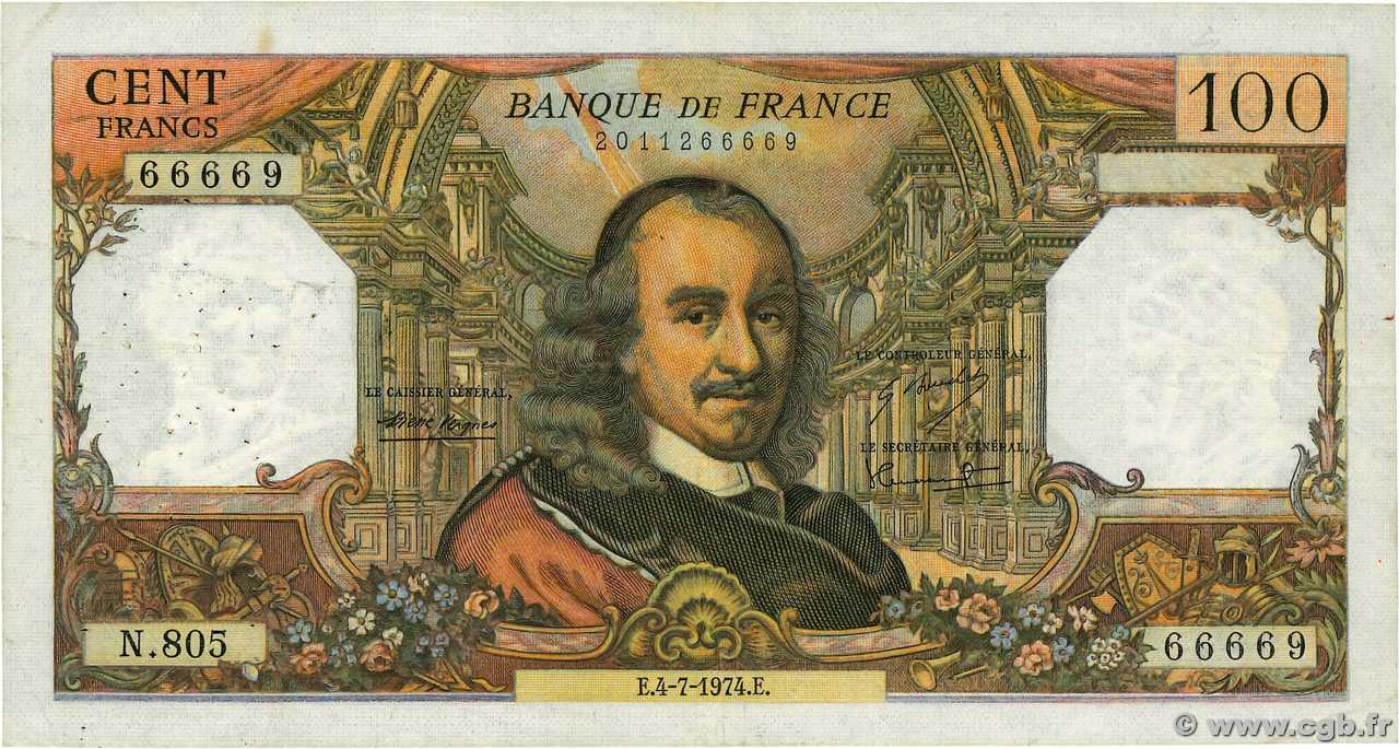 100 Francs CORNEILLE Fauté FRANKREICH  1974 F.65.46 S
