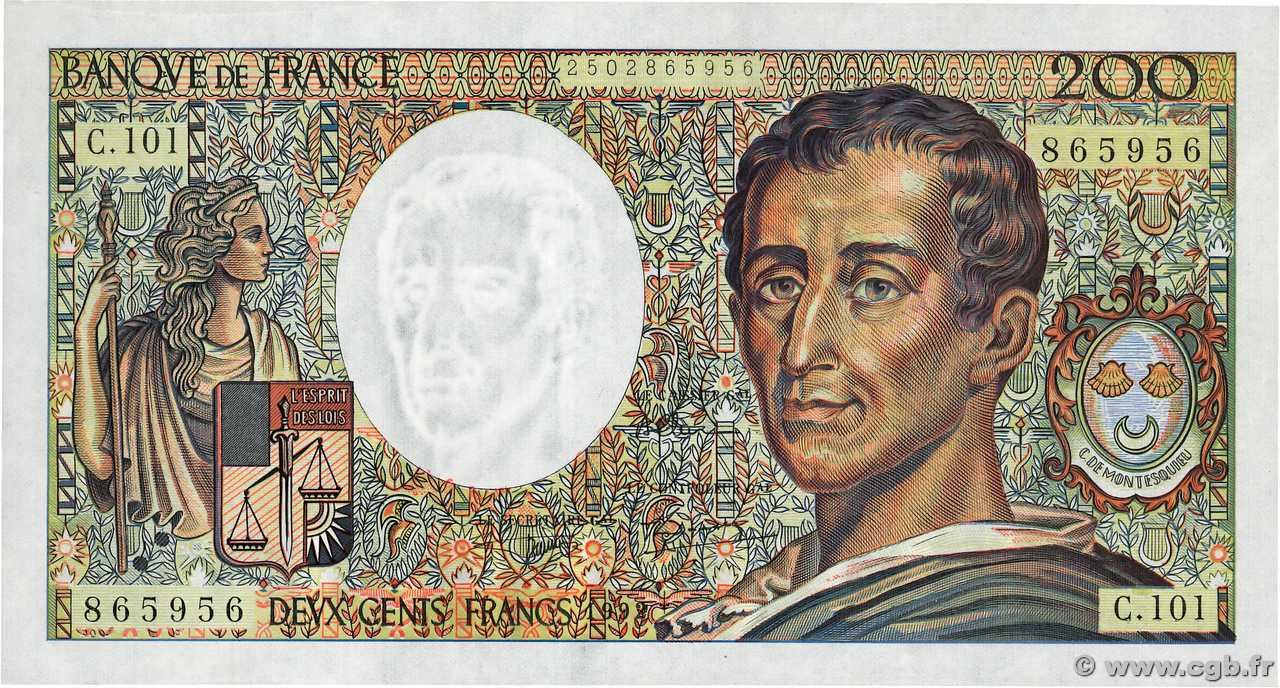 200 Francs MONTESQUIEU alphabet 101 FRANCIA  1992 F.70bis.01 AU+