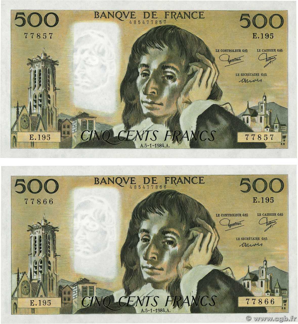 500 Francs PASCAL Lot FRANCE  1984 F.71.30 pr.NEUF