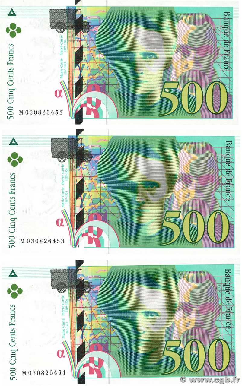 500 Francs PIERRE ET MARIE CURIE Consécutifs FRANCIA  1994 F.76.01 AU