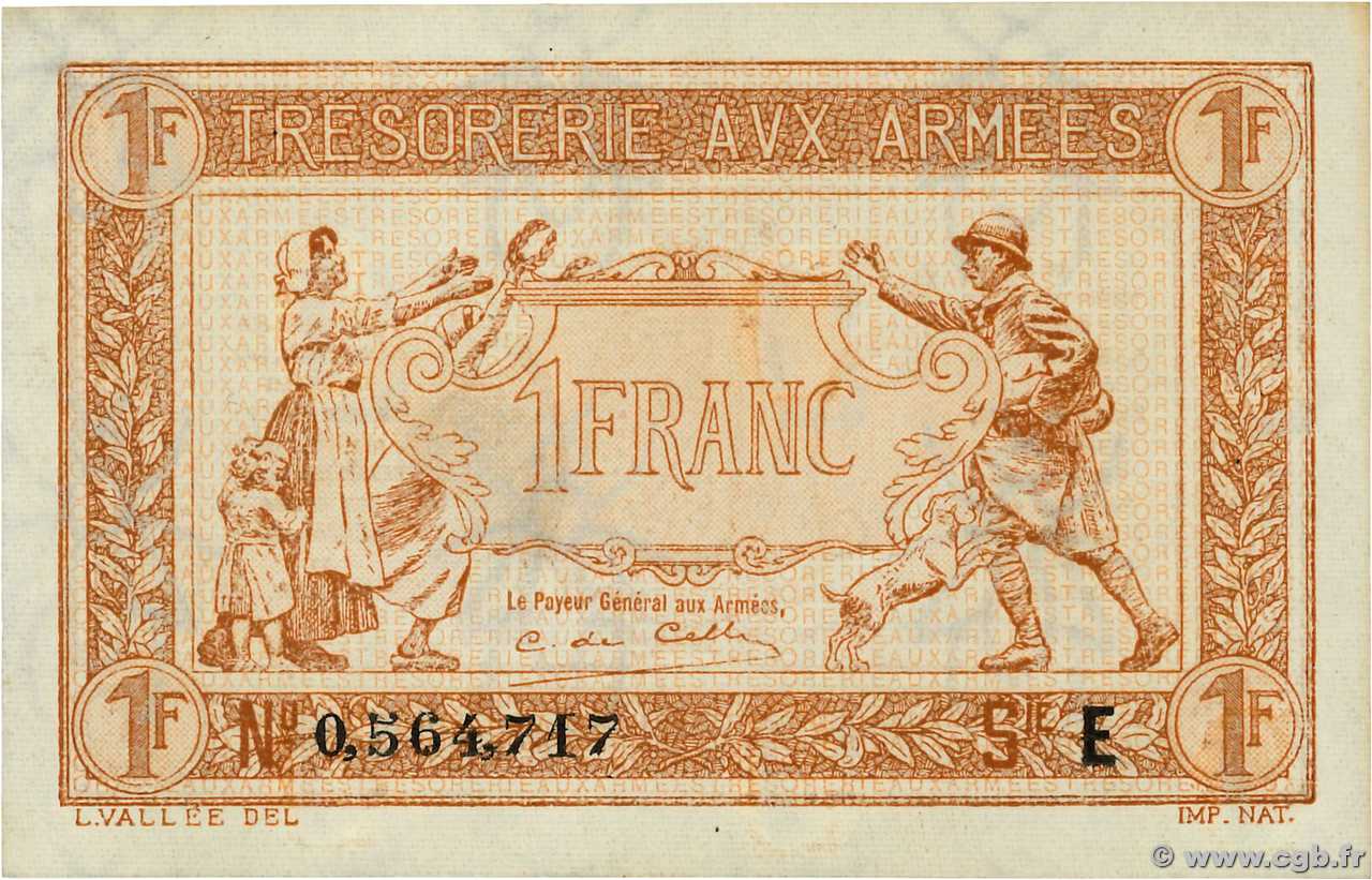 1 Franc TRÉSORERIE AUX ARMÉES 1917 FRANCIA  1917 VF.03.05 SC+