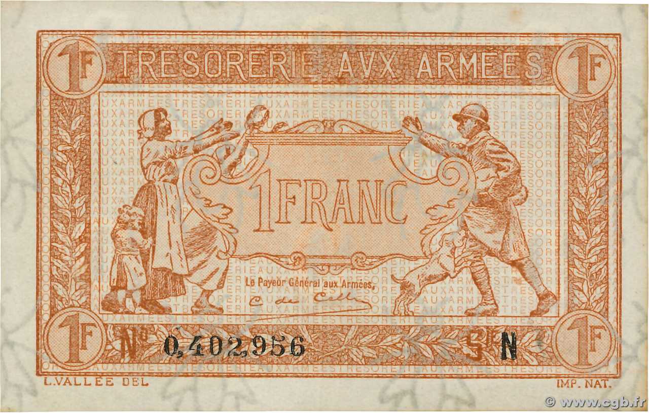 1 Franc TRÉSORERIE AUX ARMÉES 1919 FRANKREICH  1919 VF.04.01 VZ+