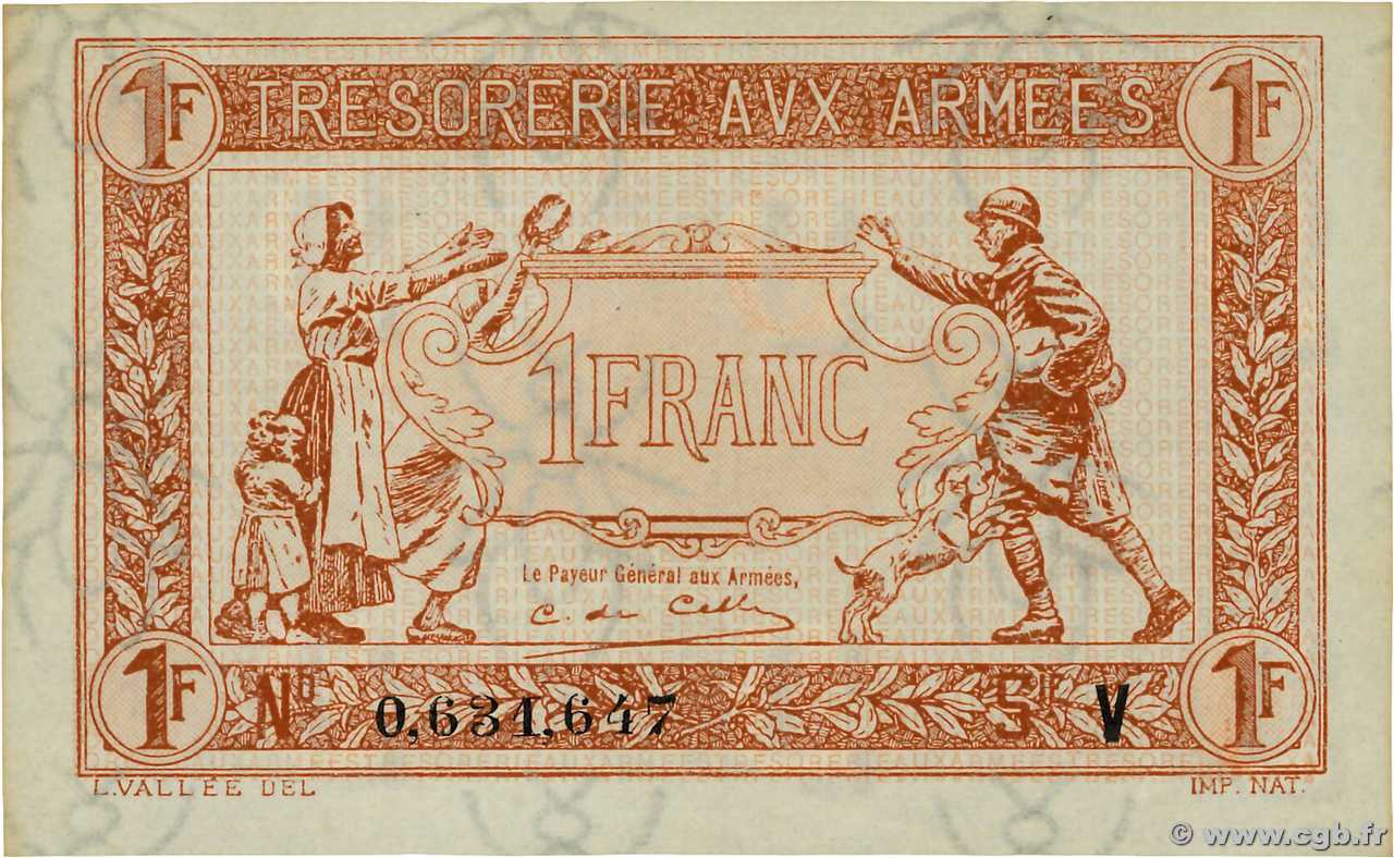 1 Franc TRÉSORERIE AUX ARMÉES 1919 FRANCE  1919 VF.04.09 SPL