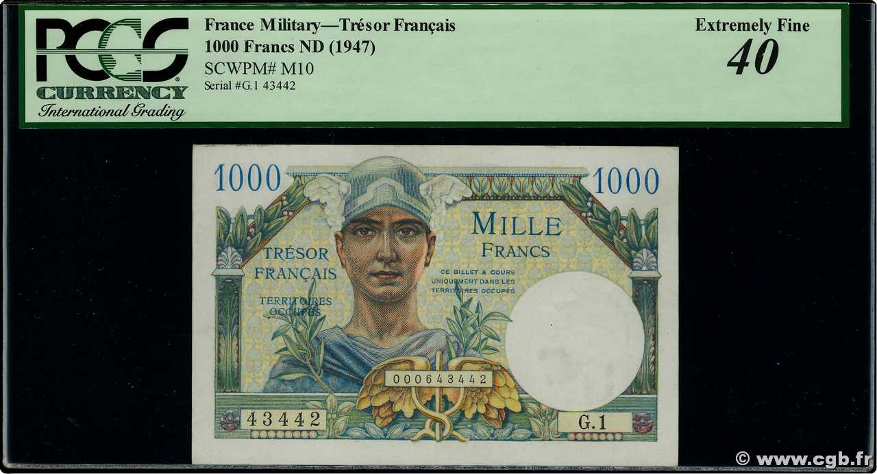 1000 Francs TRÉSOR FRANÇAIS FRANKREICH  1947 VF.33.01 fVZ