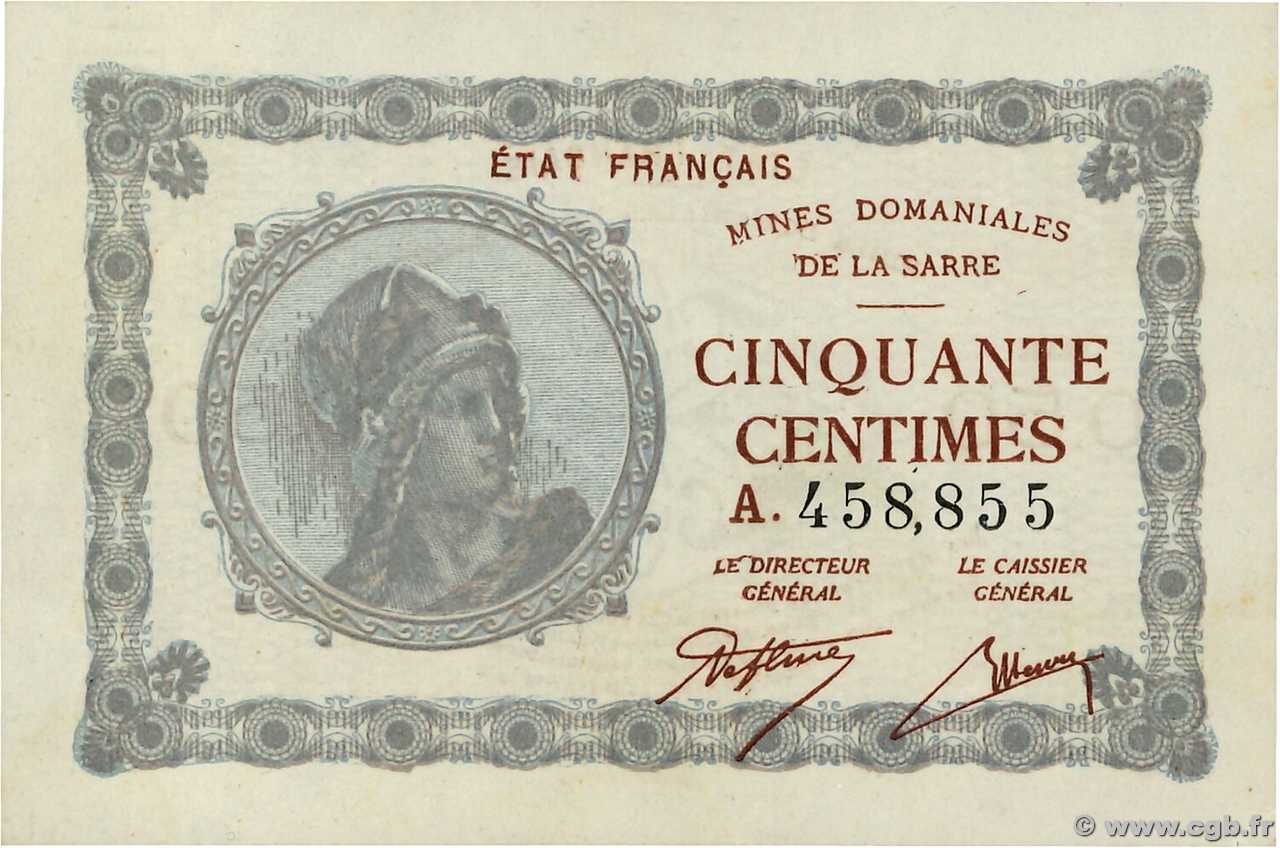 50 Centimes MINES DOMANIALES DE LA SARRE FRANKREICH  1920 VF.50.01 fST+