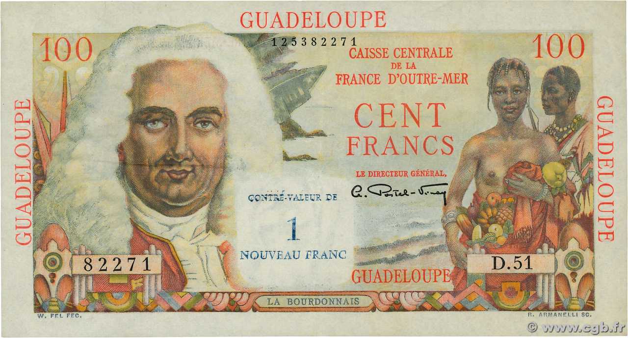 1 NF sur 100 Francs La Bourdonnais GUADELOUPE  1960 P.41 MBC