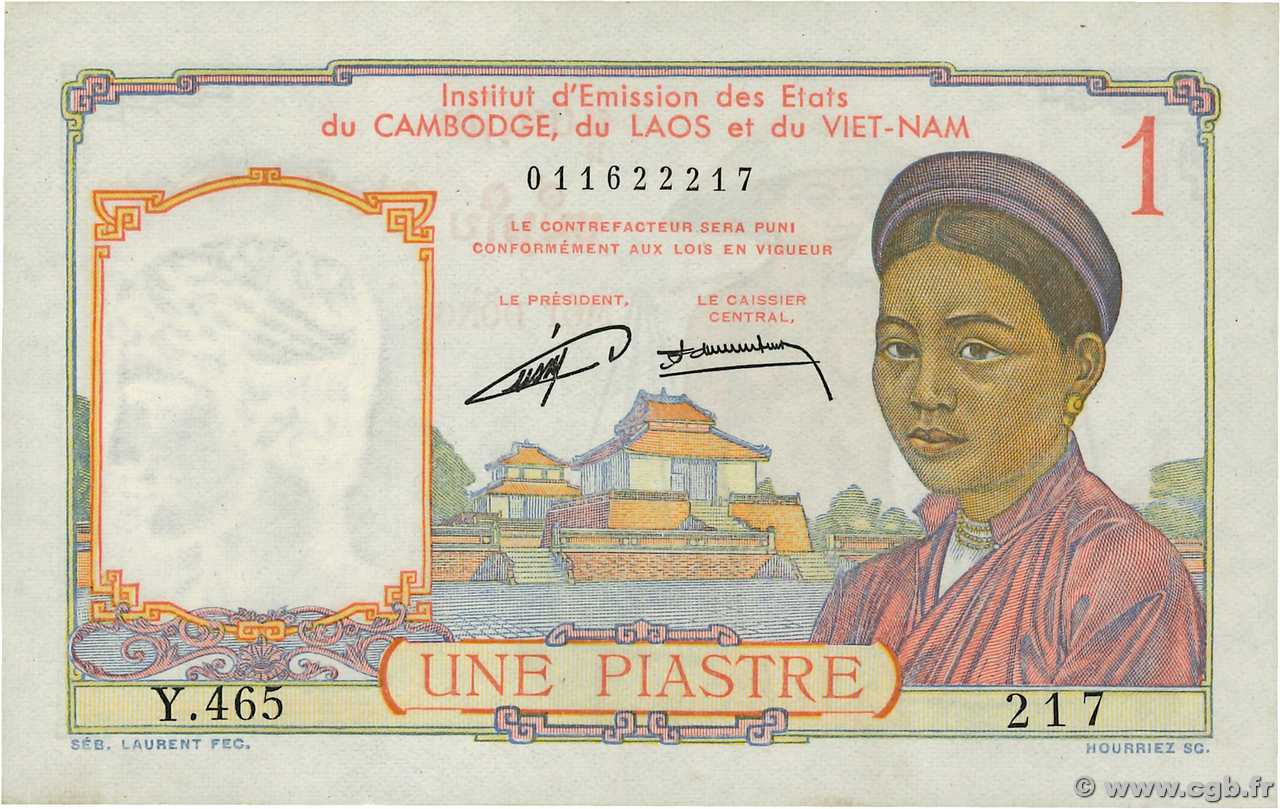 1 Piastre FRENCH INDOCHINA  1953 P.092 AU+