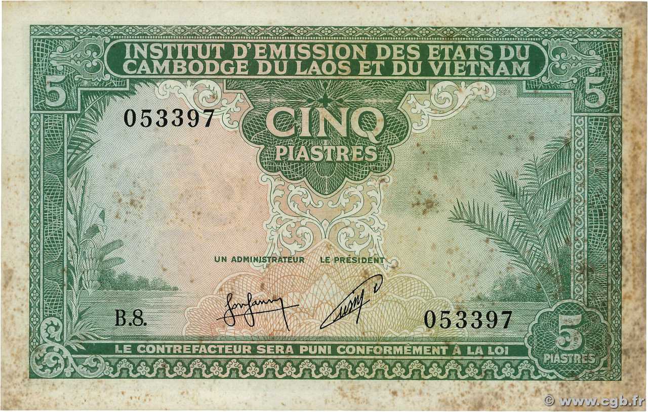 5 Piastres - 5 Riels FRENCH INDOCHINA  1953 P.095 F