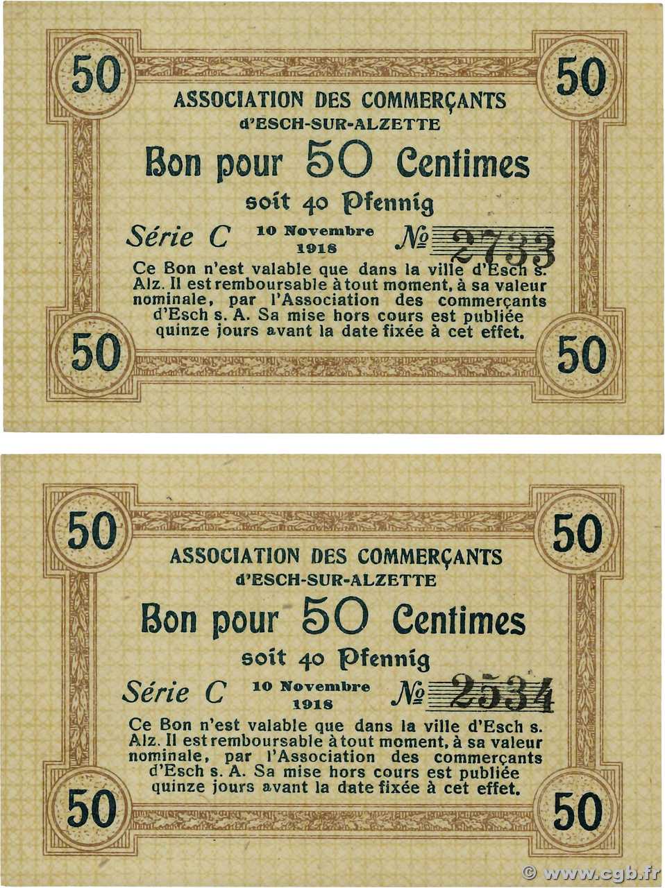 50 Centimes Lot LUXEMBURG Esch sur Alzette 1918 P.- fST+
