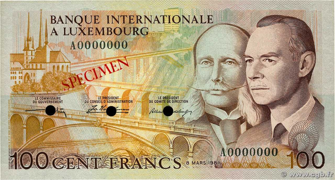 100 Francs Spécimen LUXEMBOURG  1981 P.14s pr.NEUF