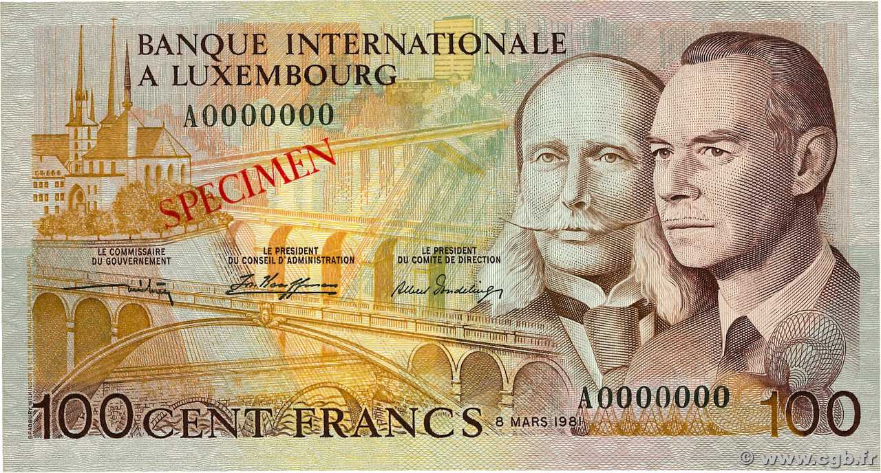 100 Francs Spécimen LUXEMBURG  1981 P.14s ST
