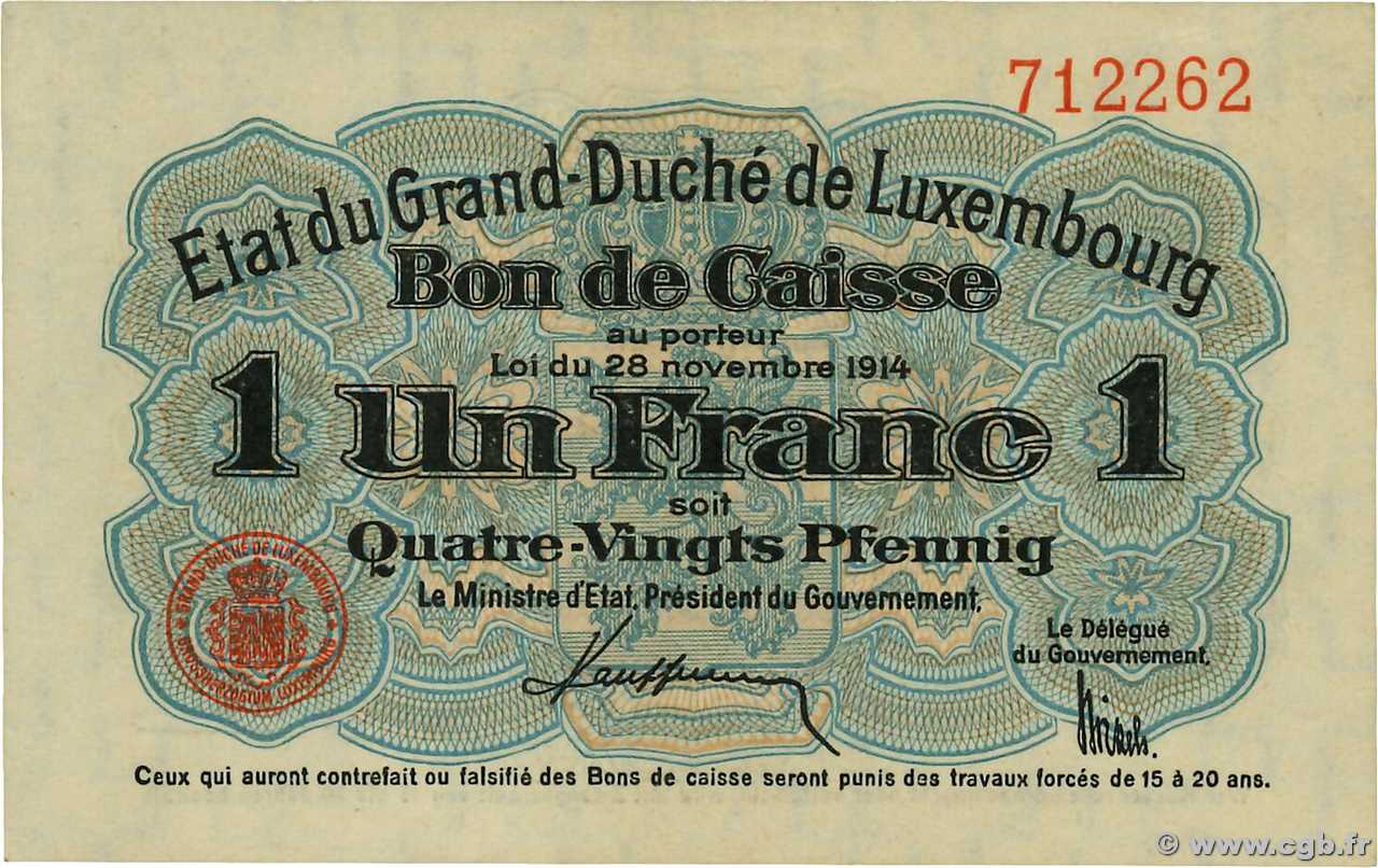1 Franc / 80 Pfennig LUXEMBURG  1914 P.21 fST+